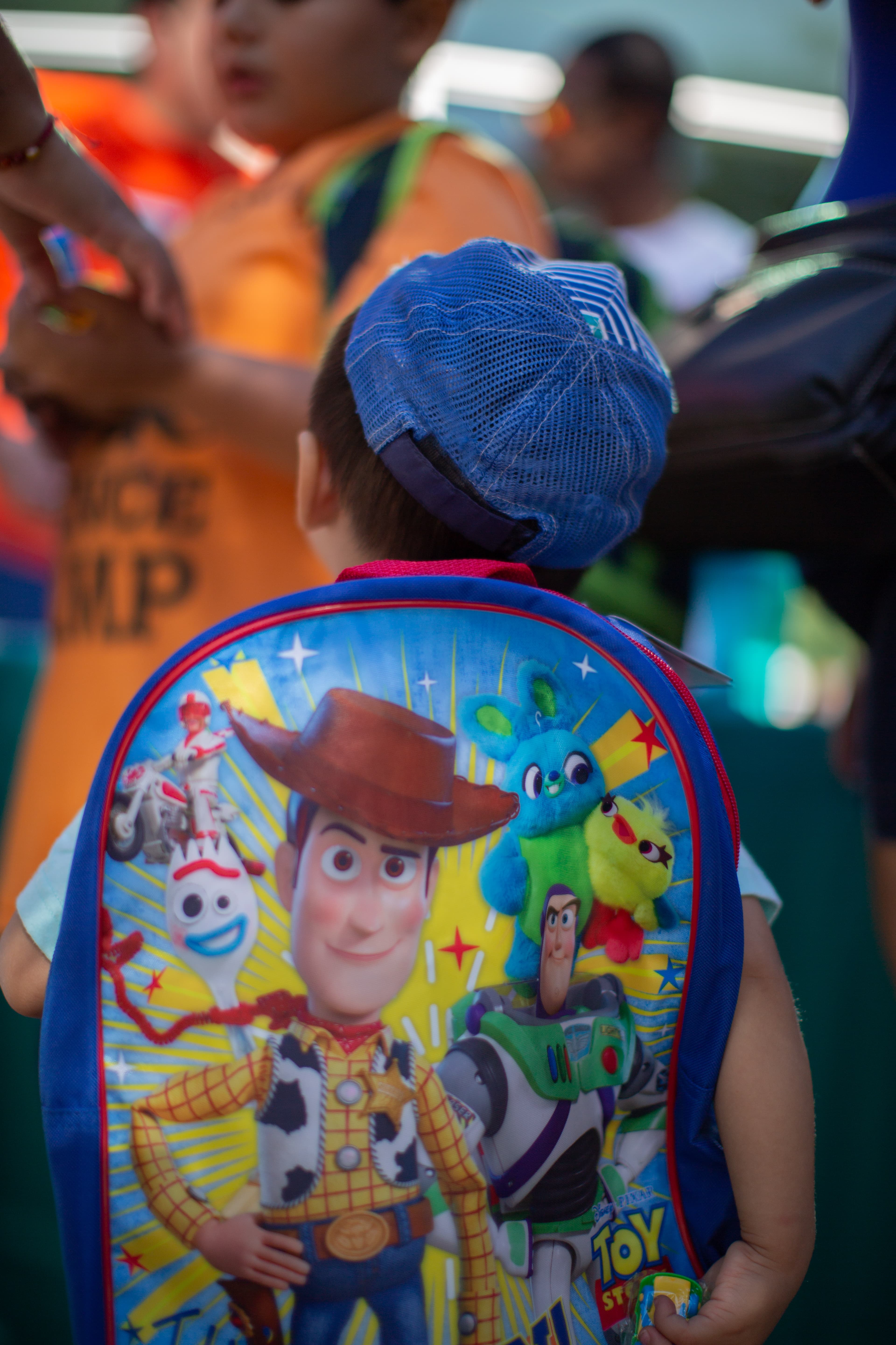 Children with their new backpacks