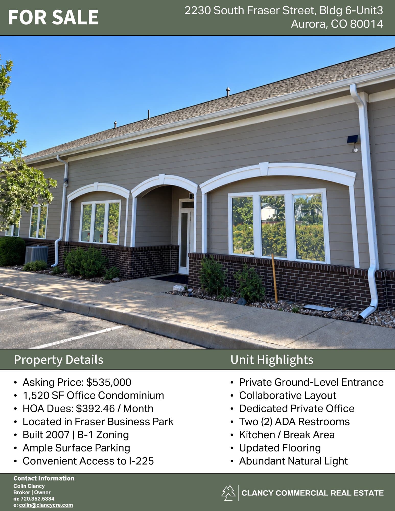 Office Condo for Sale in Aurora, Colorado – 1,520 SF in Fraser Business Park